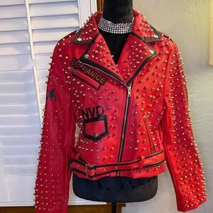 Studded Red Biker Jacket
